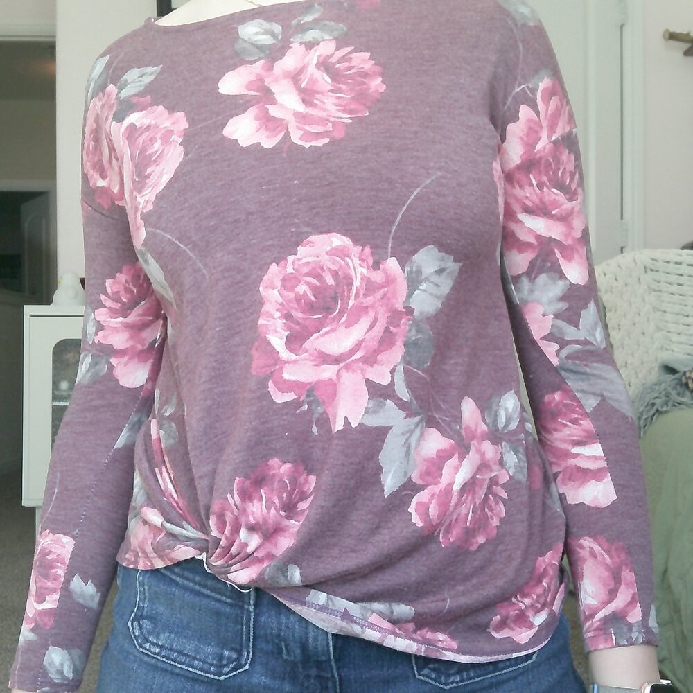 Purple and pink rose fitted shirt